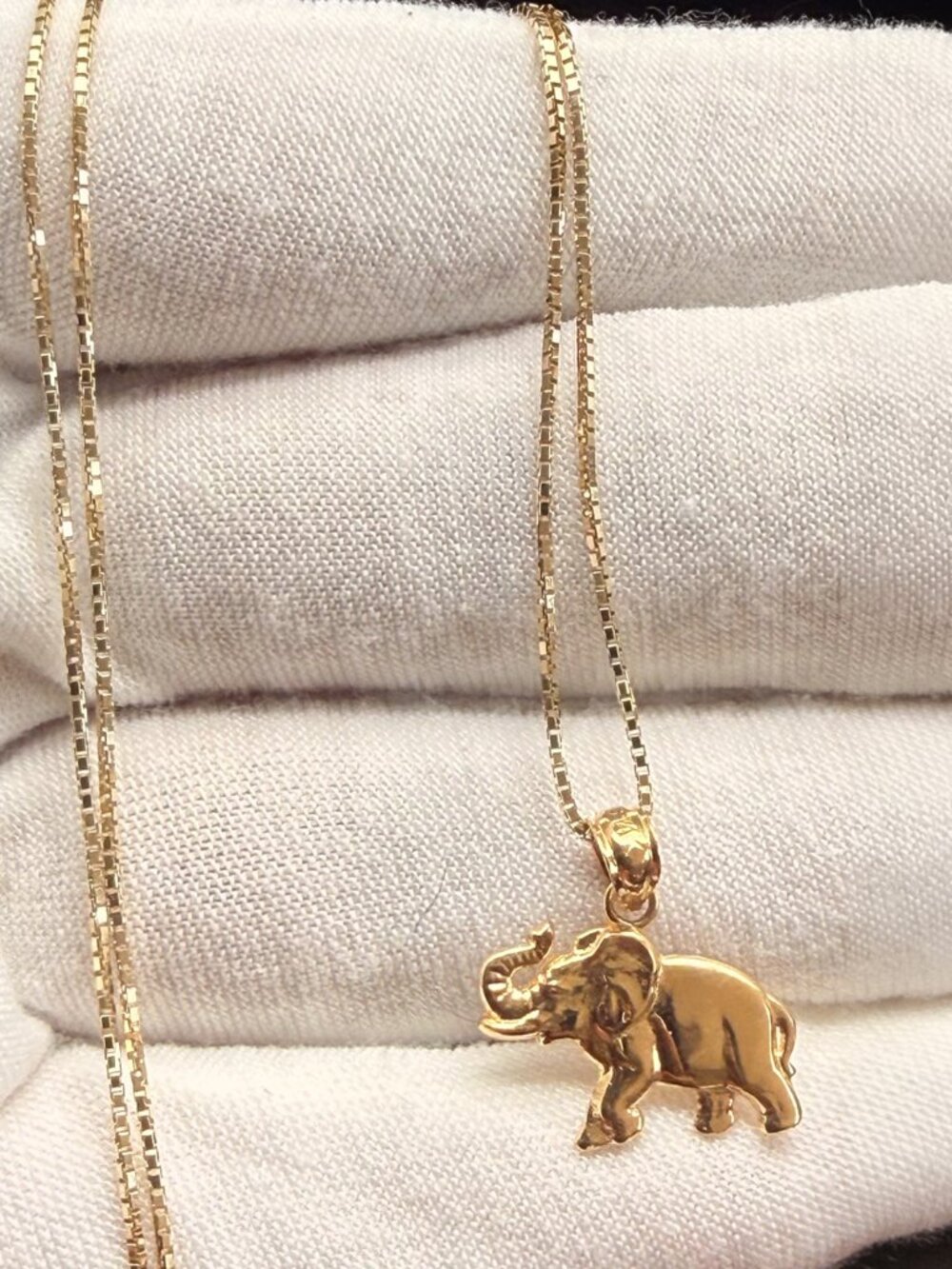 14K Yellow Gold  Elephant Pendant with Yellow Gold  0.8mm Box Chain - 16 inch